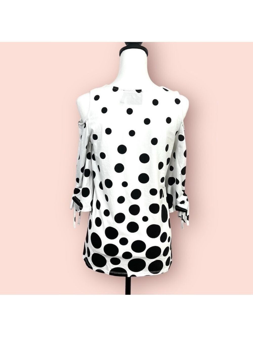 Vecceli Italy Cold Shoulder V-Neck Tunic White Black Dots Size S - Picture 7 of 13